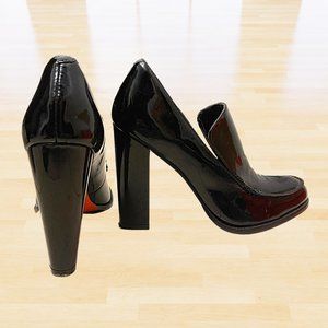 Chunky Heeled Loafers Black Patent Leather  • Orange Bottom • Joe Fresh • Size 8
